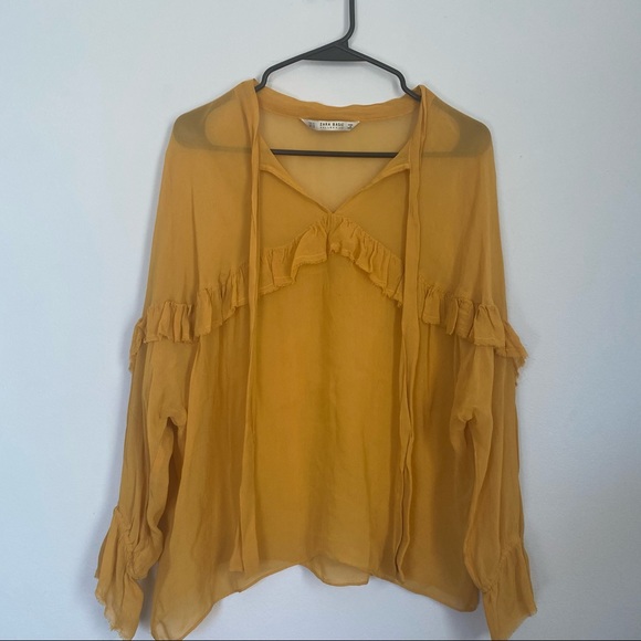 Zara Yellow Semi Sheer Frill Blouse - Picture 2 of 6